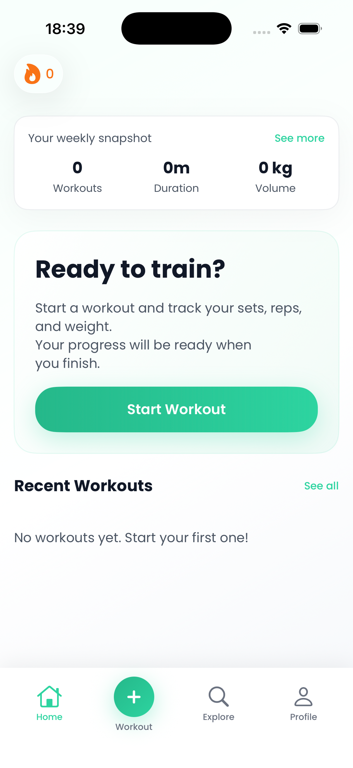 Workout tracking screen